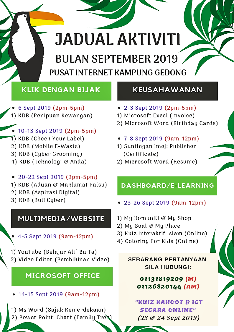 jadual aktiviti bulan sept 2019 pi kampung gedong