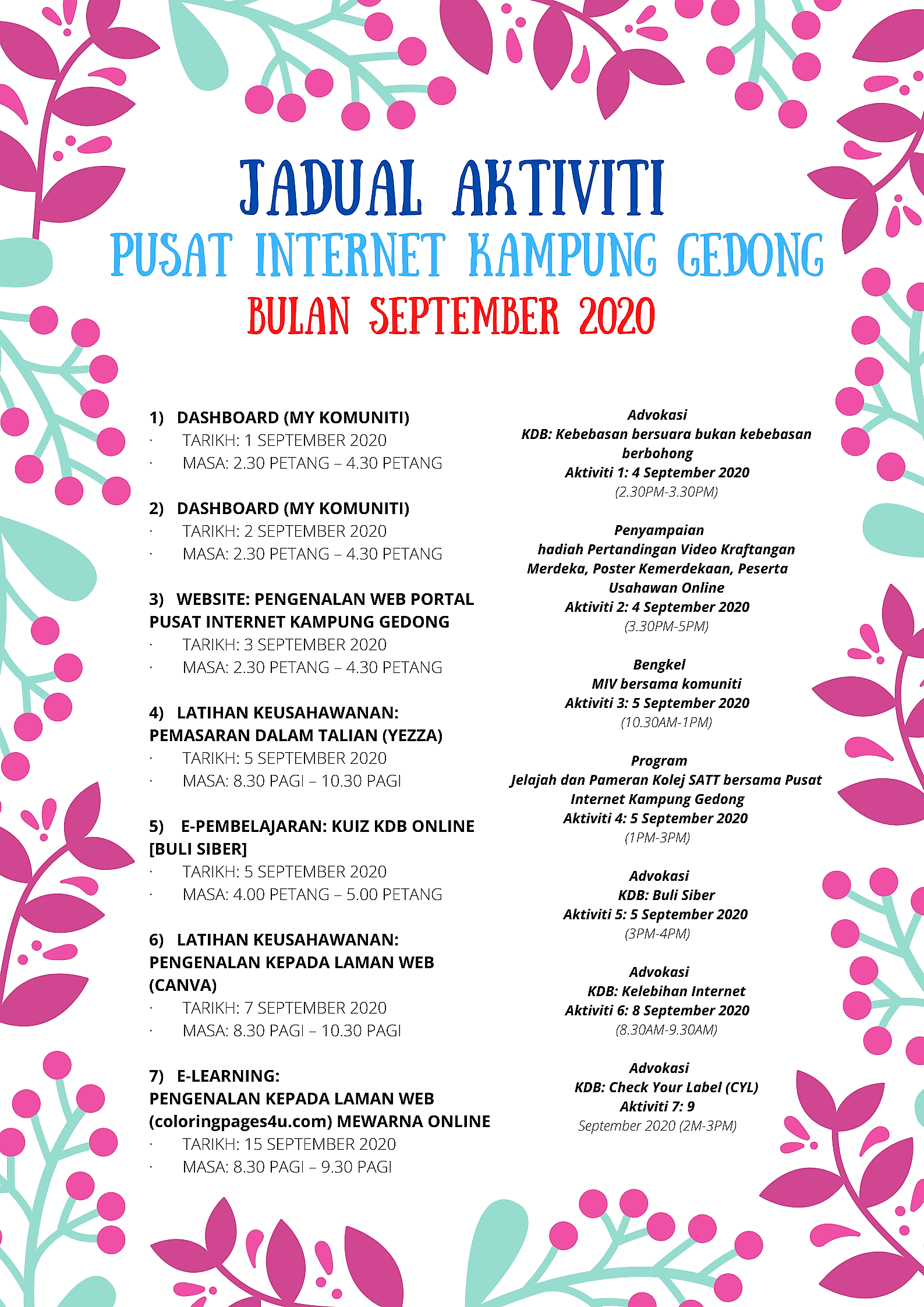 jadual aktiviti pusat internet kampung gedong 1